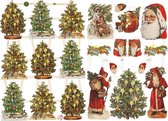 Vintage plaatjes. kerstman en kerstboom. 16.5x23.5 cm. 2 vel/ 1 doos