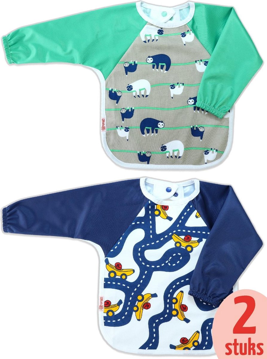 Goedkoopste KliederZ slab met mouwen set 2 stuks | Luiaard & Bananas mouwslab peuter | Jongens 18 - 36 mnd LB14