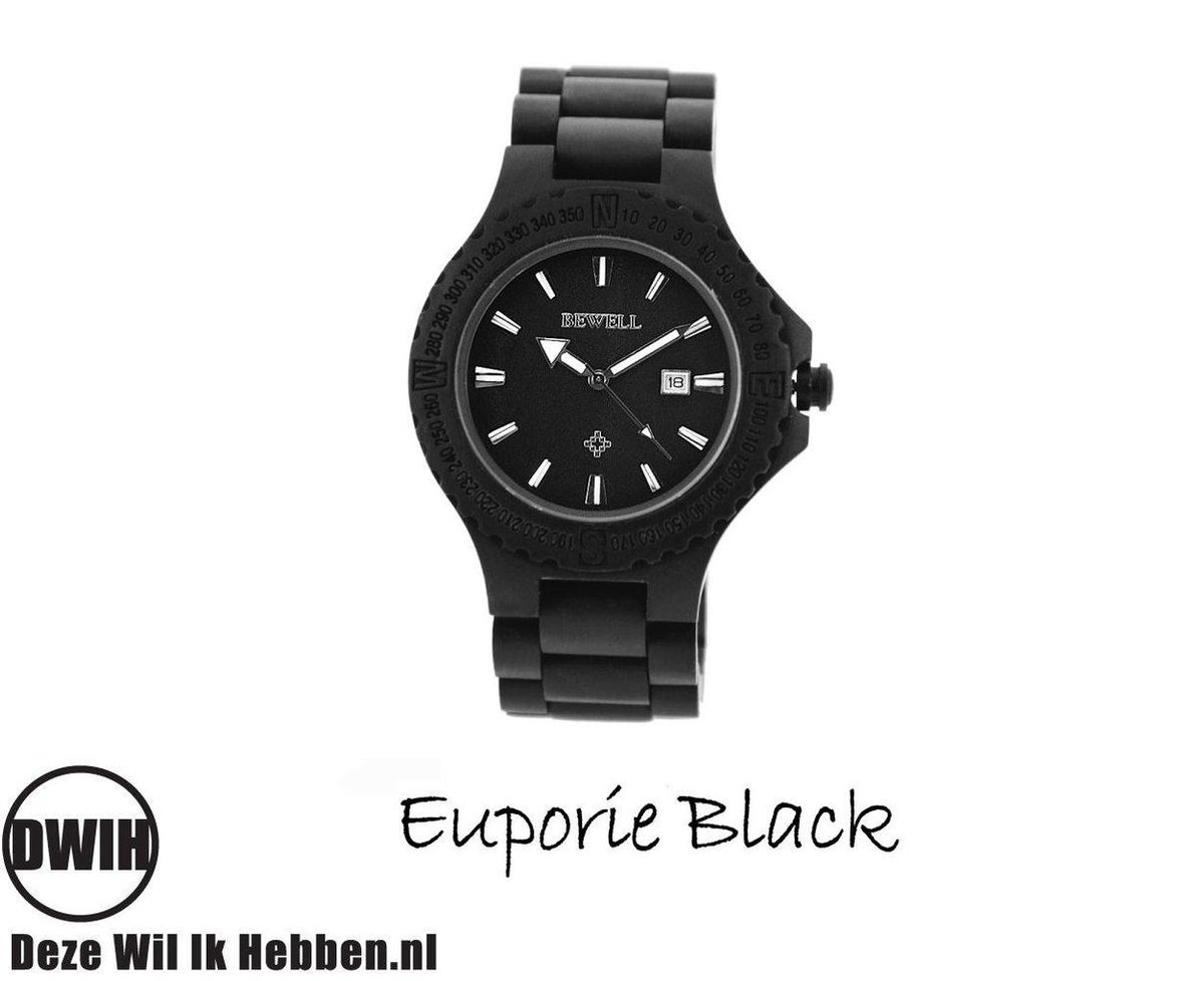 Bewell - Houten horloge Euporie Black