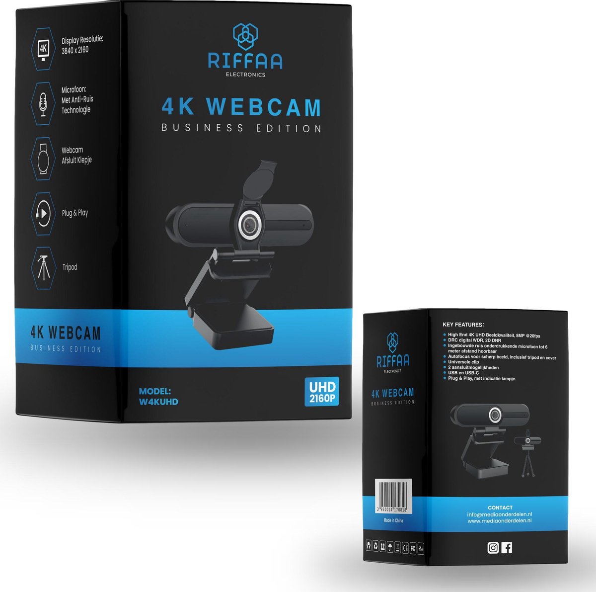 Riffaa 4K Webcam voor Pc met Microfoon 8MP Business Edition - Main Image
