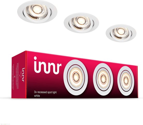 Innr Smart LED Recessed Spot Light, compatible avec Philips Hue*, Alexa & Google (bridge requis), plafonniers LED encastrés à gradation, blanc chaud - 3-Pack