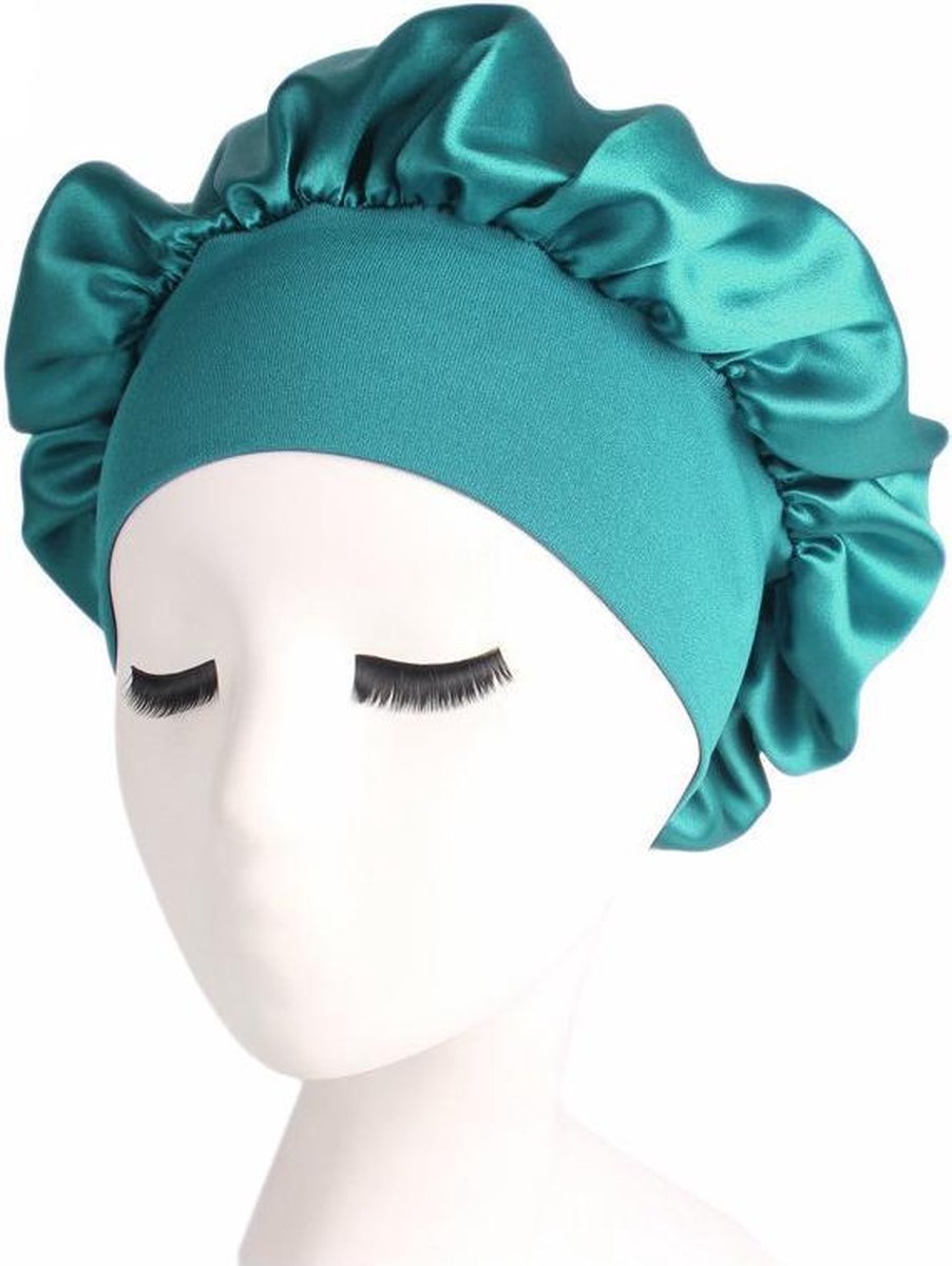 Slaapmuts - Bonnet Satijn - XL - Slaapmuts Satijn - Hoofddeksel - Elastisch - Groen - Breede band - Haar verzorging