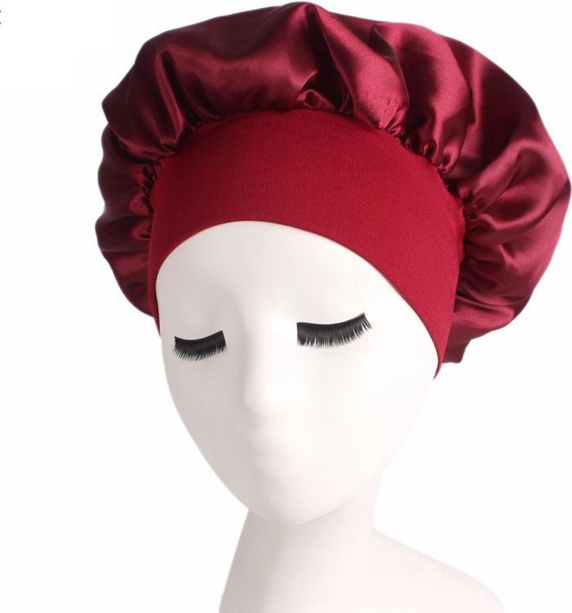 Slaapmuts - Bonnet Satijn - XL - Slaapmuts Satijn - Hoofddeksel - Elastisch - Rood - Breede band - Haar verzorging
