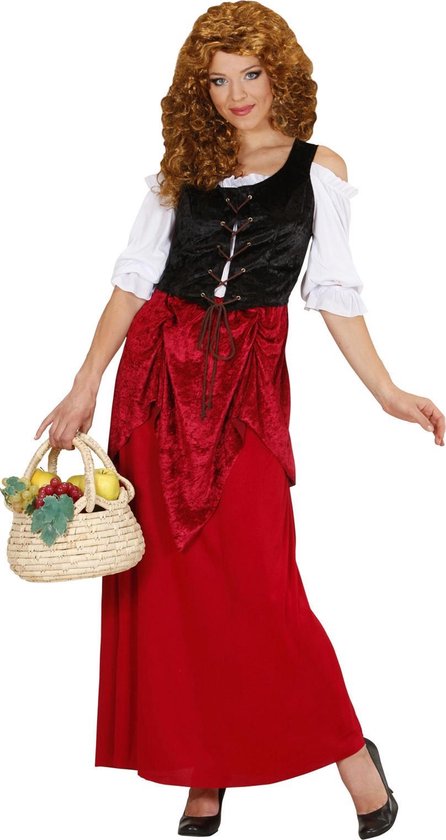 Widmann - Middeleeuwen & Renaissance Kostuum - Vlaamse Taveerne Deerne - Vrouw - Rood - Small - Carnavalskleding - Verkleedkleding