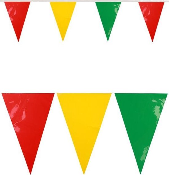Vlaggenlijn Jumbo Rood/ Geel/ Groen Brandveilig, PVC, Brandvertragend, Versiering, 10 meter, Carnaval, Themafeest , Verjaardag, Voetbal - Feestwaren