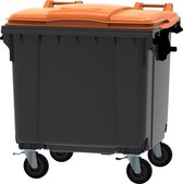 Afvalcontainer 1100 liter grijs/oranje 4 wielen