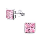 Aramat jewels ® - Oorbellen vierkant roze zirkonia 925 zilver 6mm