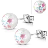 Aramat jewels ® - Pareloorbellen sterren wit roze staal 9.5mm