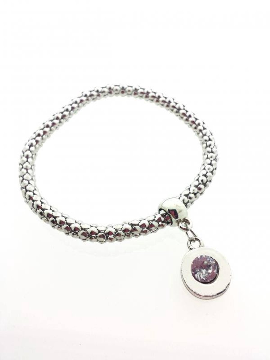 Aramat Jewels | Armbanden | Stalen Popcorn Armband met Grote Kristal | | | |8mm | Metaal | Volwassenen | Verkleurd niet