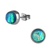 Aramat jewels ® - Zweerknopjes blauwe opaal zilverkleurig chirurgisch staal 7mm