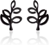 Aramat jewels ® - Zweerknopjes oorbellen blad zwart chirurgisch staal 10mm x 7mm