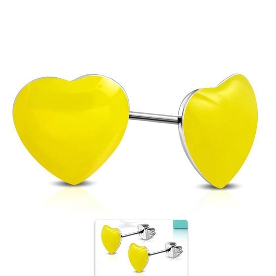 Aramat jewels ® - Zweerknopjes hartje geel epoxy staal 8mm