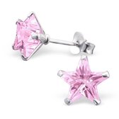 Aramat jewels ® - Zilveren oorbellen ster roze 925 zilver zirkonia 8mm