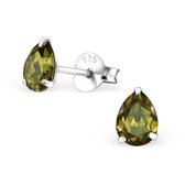 Aramat jewels ® - Kinder oorbellen druppel zirkonia olijf groen 925 zilver 4mm x 6mm