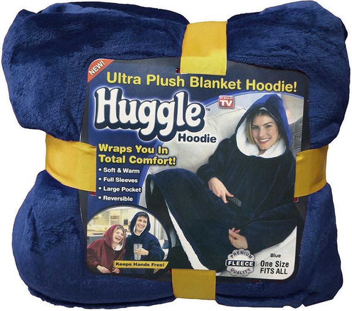 Huggle Hoodie Set - Plaid met mouwen - Inclusief 2 paar sokken - Blauw | bol