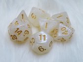 Polyset Dice | Dobbelstenen - Set Van 7 Stuks - Wit Glitters Goud Transparant| Voor D&D en Andere Rollenspellen | Plastic Dobbelstenen Set voor Dungeons and Dragons | Polyhedral Di