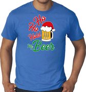 Grote maten Ho ho hold my beer fout Kerstshirt / Kerst t-shirt blauw voor heren - Kerstkleding / Christmas outfit 3XL