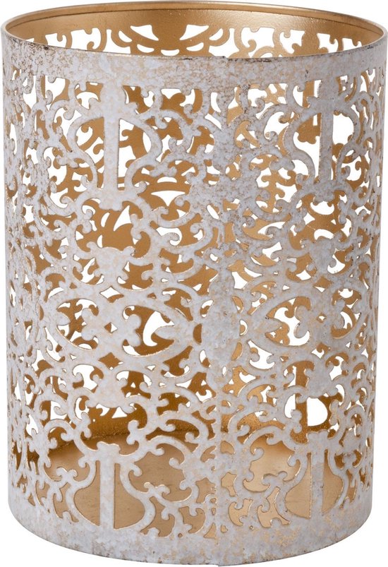 Theelichthouders/waxinelichthouders glas antiek goud / white wash 9 cm - Windlichtjes/kaarsenhouders