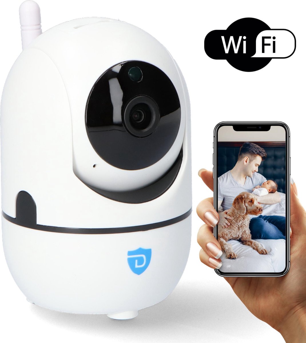 Hondencamera - Huisdiercamera met app - Bestuurbaar via Telefoon - Beveiligingscamera - Automatisch Volgen - Draadloos via Wifi - Spreken en Luister Functie - Petcam - Wit