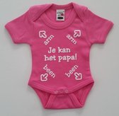 Romper met tekst | maat 68 | Je kan het papa | Fuchsia roze