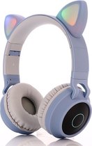 TDR- Draadloze Bluetooth koptelefoon - Over-Ear Koptelefoon voor Kinderen - Met Led Kat Oortjes - Bekend van TikTok - Grijsblauw