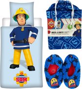 Dekbedovertrek Brandweerman Sam- 1persoons- 140x200- polyester- dekbed Fireman Sam, incl. huis-slofjes mt 23-26