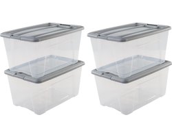 IRIS New Topbox Opbergbox - 45L - Kunststof - Transparant/Zilvergrijs - Set van 4