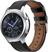 Leer Smartwatch bandje - Geschikt voor  Samsung Gear S3 bandje leer - strak-zwart - Horlogeband / Polsband / Armband