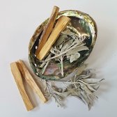 "Reinig je huis" starter set met witte salie, palo santo en een abalone schelp - smudge kit