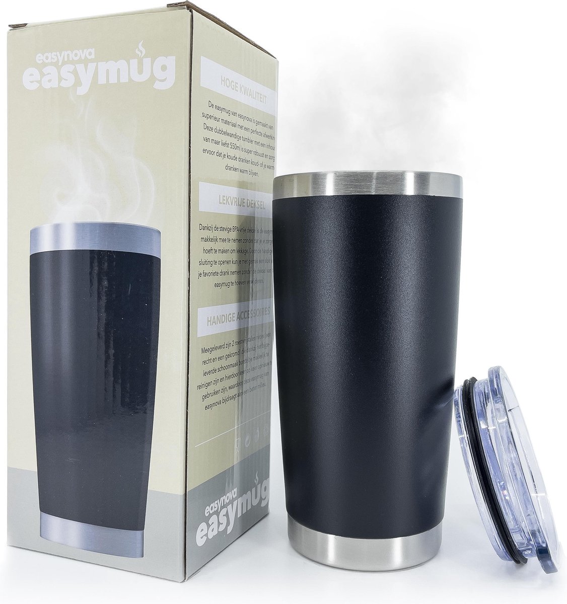 Easymug® Dubbelwandige Thermosbeker – Thermosfles Travel Mug – RVS Rietjes – Thermos - Travelmug