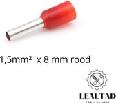 Adereindhuls 1,5 mm² x 8 mm rood 100 stuks | Ferrule | Draadhuls | Adereindhulzen | Eindverbinder