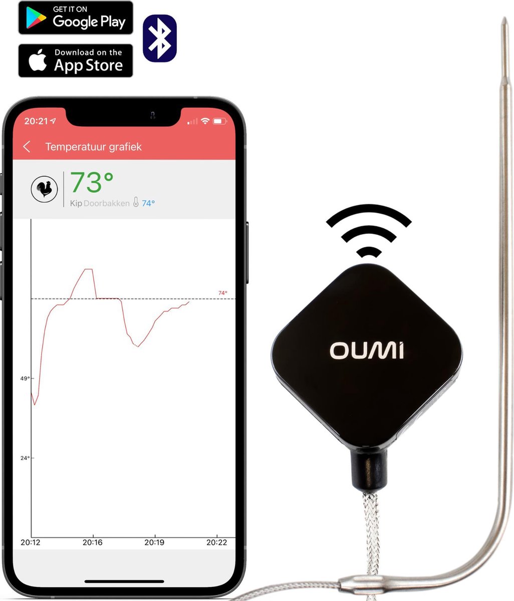 OUMI® BBQ Thermometer - Inclusief App - Vlees Thermometer Digitaal - Oven Thermometer - Bluetooth - Zwart - OUMI®