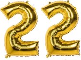 22 Jaar Folie Ballonnen Goud - Happy Birthday - Foil Balloon - Versiering - Verjaardag - Man / Vrouw - Feest - Inclusief Opblaas Stokje & Clip - XXL - 115 cm