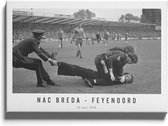 Walljar - Poster Feyenoord met lijst - Voetbal - Amsterdam - Eredivisie - Zwart wit - NAC Breda - Feyenoord '74 - 30 x 45 cm - Zwart wit poster met lijst