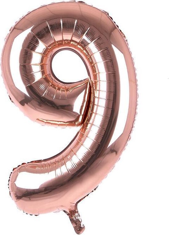 Helium ballon - Cijfer ballon - Nummer 9 - 9 jaar - Verjaardag - Rosé Gold - Roze ballon - 80cm