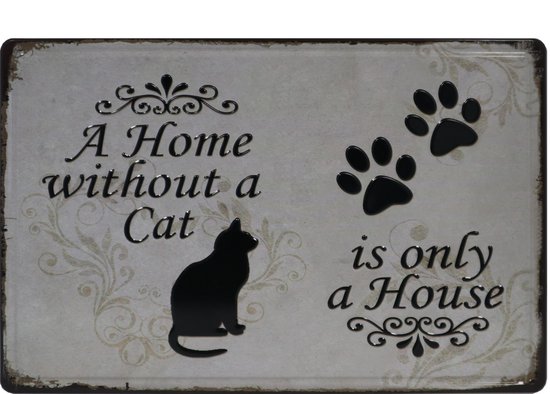 Foto: Wandbord home without a cat kat vintage retro wanddecoratie reclame bord restaurant kroeg bar cafe horeca metal sign 20x30cm