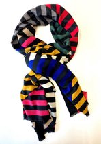 Josi Louis - Zachte cosy viscose katoen sjaal pashmina omslagdoek stola met een kleurrijke grafische print - zwart