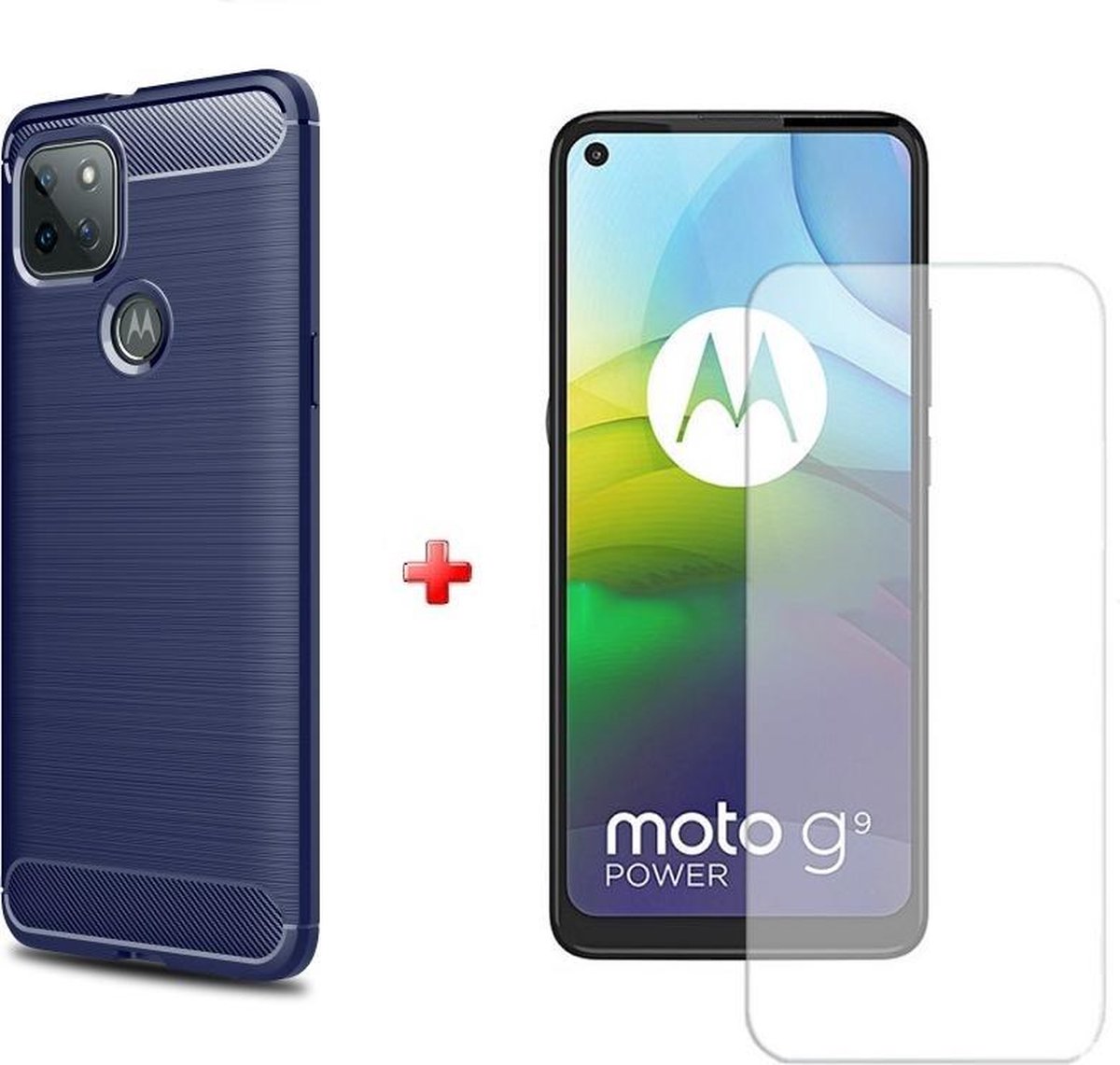 Silicone TPU gel blauw hoesje Motorola Moto G9 Power met glas screenprotector