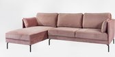 Fancy velvet - Sofa - 3-zit bank - chaise longue links - roze - velours - stalen pootjes - zwart