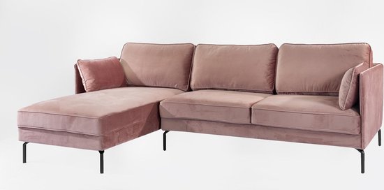 Fancy - Sofa - 3-zit bank - chaise links roze - velours stalen... | bol.com