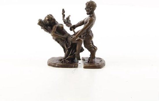 Brons Sculptuur, Satyr, Vrouw - Beeld - Erotisch Sculptuur - 9,1 cm hoog