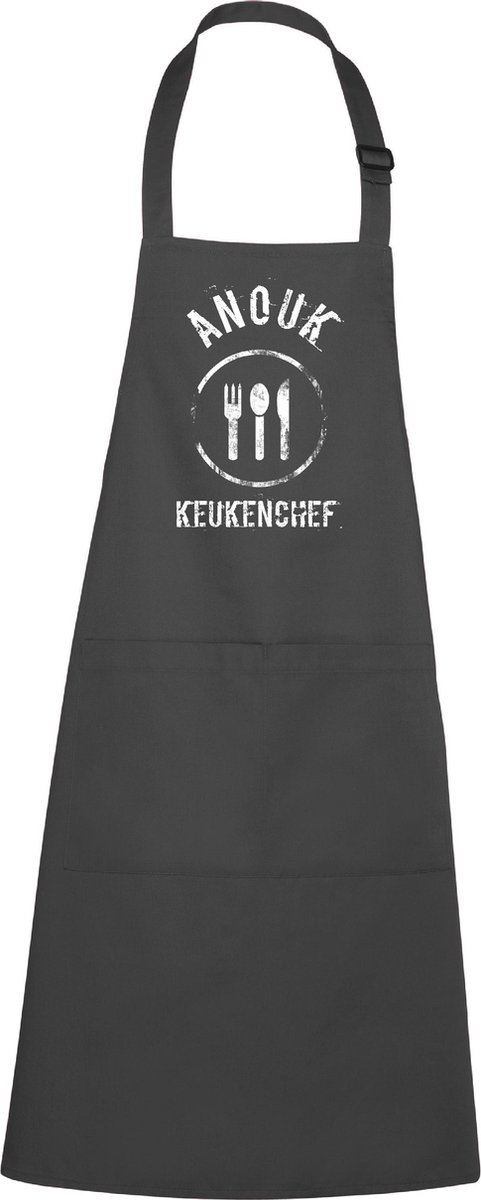 mijncadeautje - luxe keukenschort - Keukenchef BBQ - met naam - chique grijs
