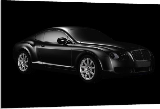 Dibond - Zwarte Auto op Zwarte Achtergrond  - 120x80cm Foto op Aluminium (Met Ophangsysteem)