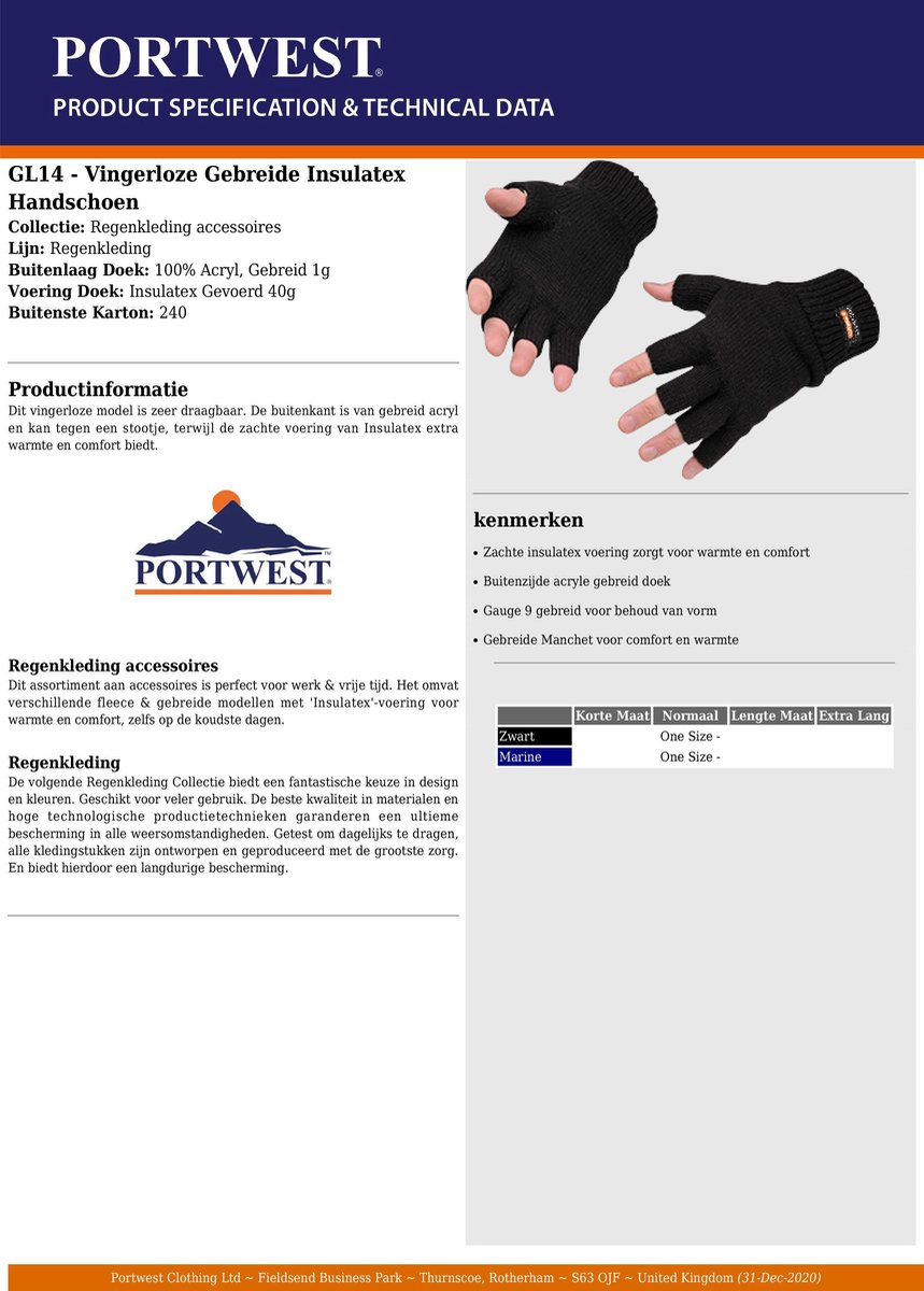 Boland vingerloze handschoenen zwart 1 paar