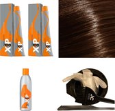 XP100 haarverfpakket kleur 5.31  Lichtbruin & Goud & As (2x 100ML) met 9% waterstof ( 1x 250ML) incl verfbakje, kwast, maatbeker, puntkam en handschoenen