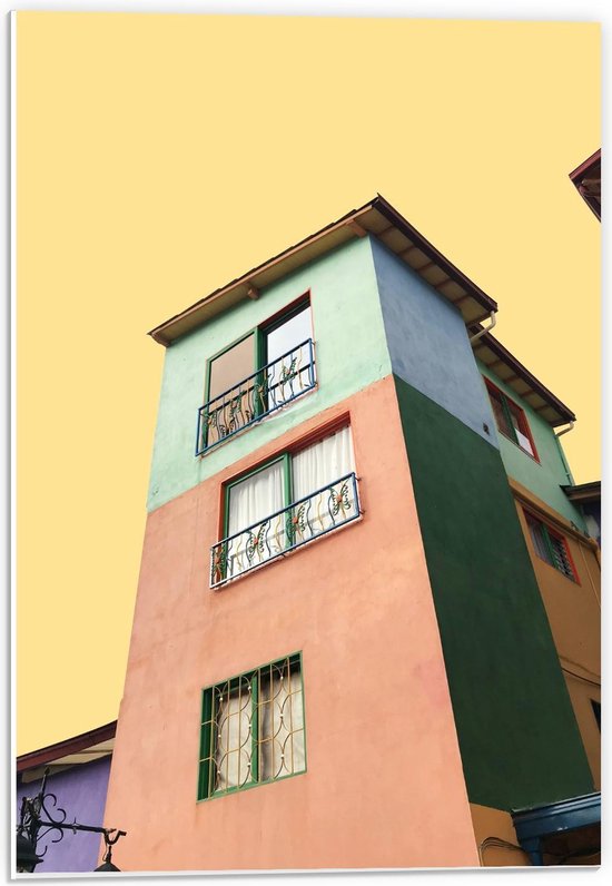 Forex - Gekleurd Huis in Plazoleta de Los Zócalos - 40x60cm Foto op Forex