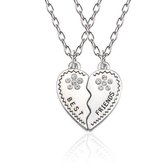 Kasey - Vriendschapsketting - BFF ketting voor 2 - Zilver hart met steentjes