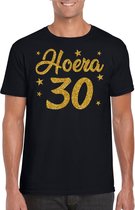 Hoera 30 jaar verjaardag / jubileum cadeau t-shirt - zilver glitter op zwart - heren - cadeau shirt XL