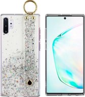 BackCover met handige Strap en Ring - Telefoonhoesje - Hoesje voor Samsung Note 10 Plus - Wit met glitter