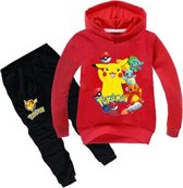 Pokémon trainingspak hoodie rood - maat 116 - Pikachu - trui en broek - pyjama - kinderen - kleding